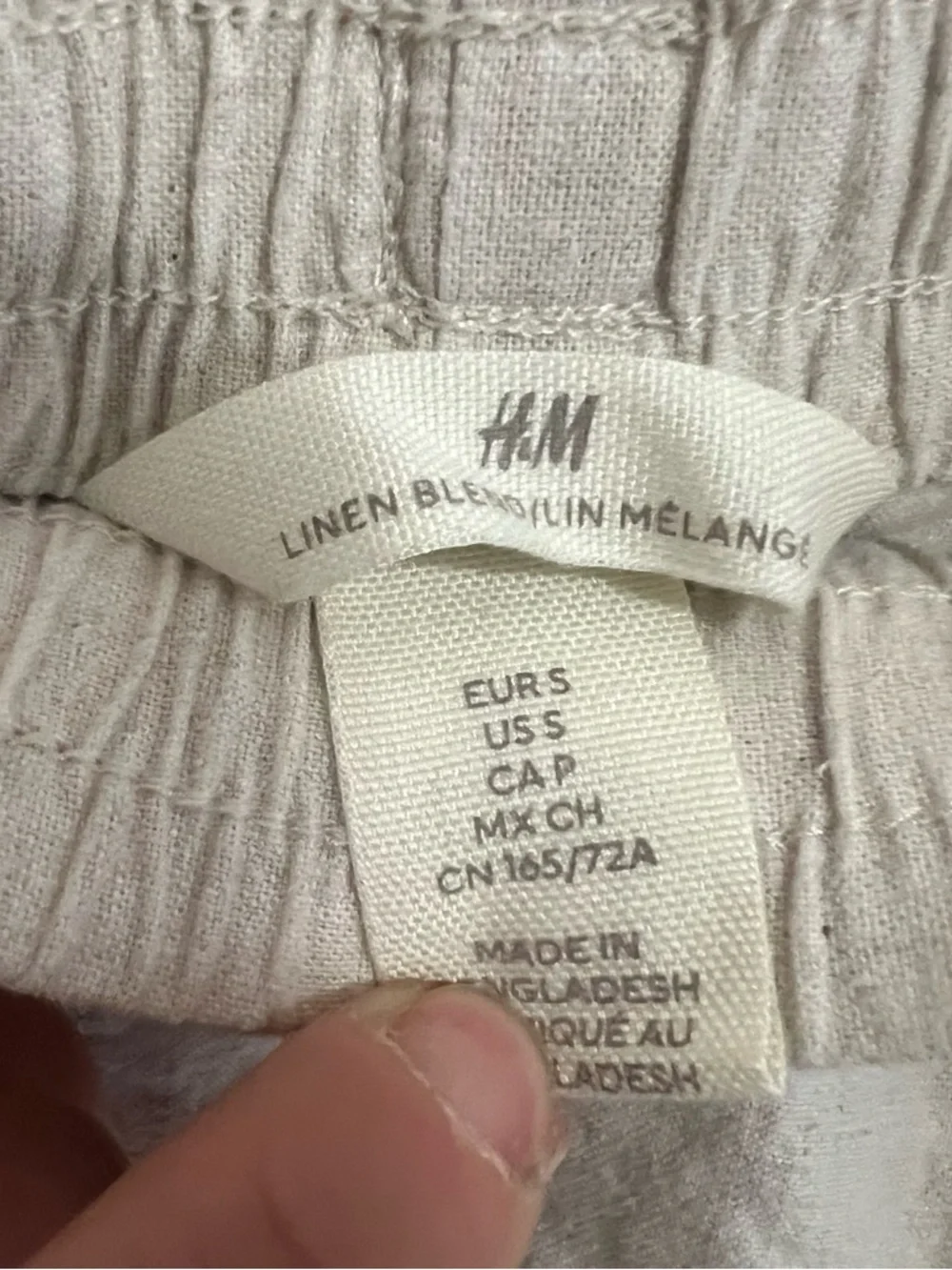 H&M Women’s Straight Leg High Waisted Drawstring Linen-Blend Pants - Cream